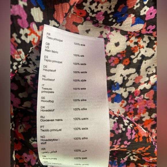 MAJE 100% Silk Lehane Pink Floral Sheer Long Sleeve  Blouse Top Size S (1) NWT - Picture 12 of 16